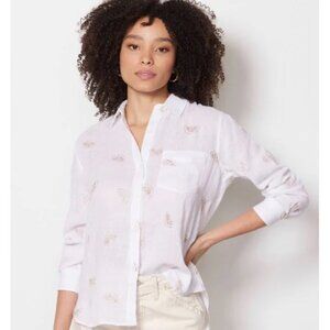 Rails Charli Shirt White Button Down Glitter Lemons | Color: Gold/White | Size M